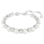 Matrix Tennis bracelet, Crystal pearl, Round cut, White, Rhodium plated