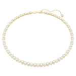 Matrix Tennis necklace, Crystal pearl, Round cut, White, 18K gold finish