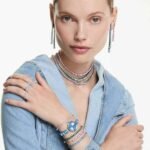 Matrix Tennis necklace, Round cut, Blue, Ruthenium plated - Image 2