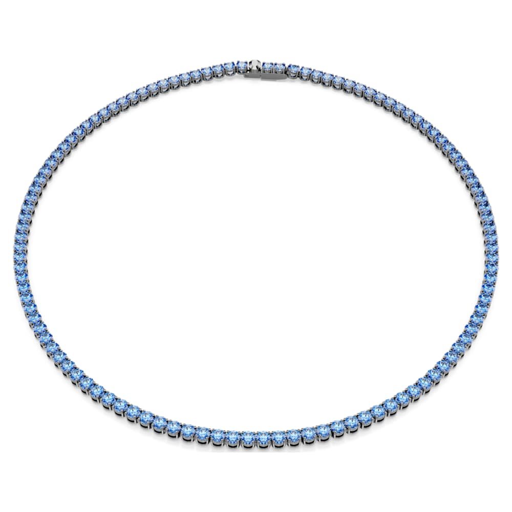 matrix-tennis-necklace-round-cut-blue-ruthenium-plated-swarovski-5743450 Matrix Tennis necklace, Round cut, Blue, Ruthenium plated - Image 1