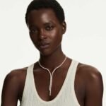 Matrix Y necklace, Round cut, White, 18K gold finish - Image 2