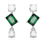 Mesmera drop earrings, Mixed cuts, Green, Rhodium plated