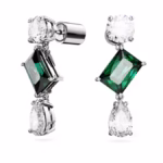 Mesmera drop earrings Mixed cuts, Green, Rhodium plated - Image 3