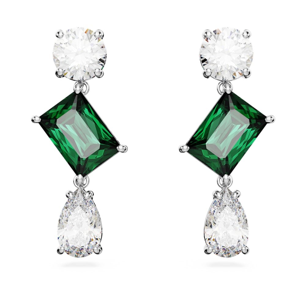 mesmera-drop-earrings-mixed-cuts-green-rhodium-plated-swarovski-5665878 Mesmera drop earrings, Mixed cuts, Green, Rhodium plated - Image 1