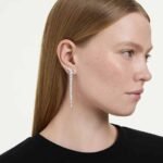 Mesmera earrings, Marquise cut, White, Rhodium plated - Image 2