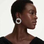 Mesmera hoop earrings, Marquise cut, White, Rhodium plated - Image 2