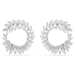Mesmera hoop earrings, Marquise cut, White, Rhodium plated