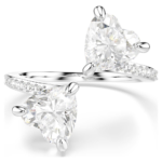 Mesmera open ring, Heart cut, Pavé, White, Rhodium plated