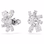Mesmera stud earrings Mixed cuts, Flower, White, Rhodium plated - Image 3