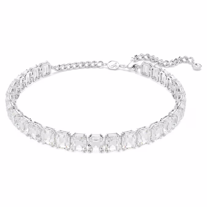 Millenia choker Octagon cut, White, Rhodium plated