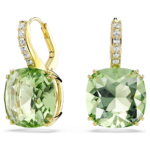 Millenia drop earrings, Cushion cut, Green, 18K gold finish