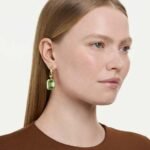 Millenia drop earrings, Octagon cut, Green, 18K gold finish - Image 2