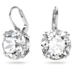Millenia drop earrings, Round cut, White, Rhodium plated