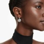 Millenia drop earrings, Round cut, White, Rhodium plated - Image 2