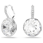 Millenia drop earrings, Round cut, White, Rhodium plated