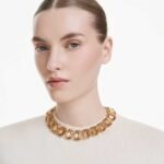 Millenia necklace, Oversized crystals, Octagon cut, Caramel, 18K gold finish - Image 2