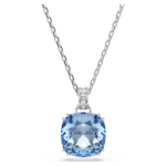 Millenia pendant, Cushion cut, Blue, Rhodium plated
