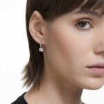 Stilla drop earrings, Round cut, White, 18K gold finish - Image 2