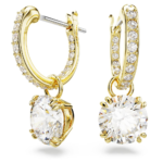 Stilla drop earrings, Round cut, White, 18K gold finish