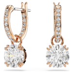 Stilla drop earrings, Round cut, White, 18K rose gold finish
