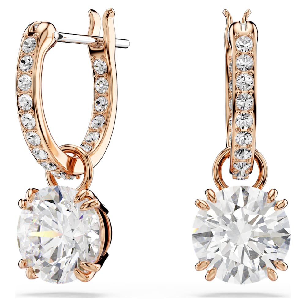 stilla-drop-earrings-round-cut-white-18k-rose-gold-finish-swarovski-5639975 Stilla drop earrings, Round cut, White, 18K rose gold finish - Image 1