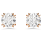 Stilla stud earrings, Round cut, White, 18K rose gold finish