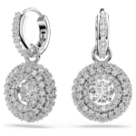 Sublima drop earrings, Round cut, White, Rhodium plated