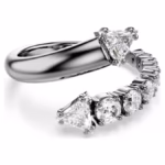 Sublima open ring Mixed cuts, White, Ruthenium plated