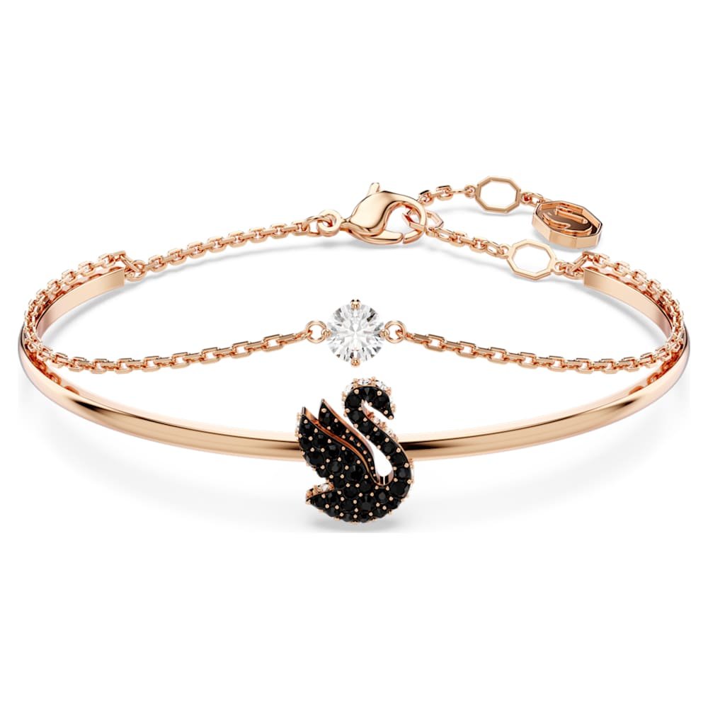 swan-bangle-swan-black-18k-rose-gold-finish-swarovski-5678048 Swan bangle, Swan, Black, 18K rose gold finish - Image 1