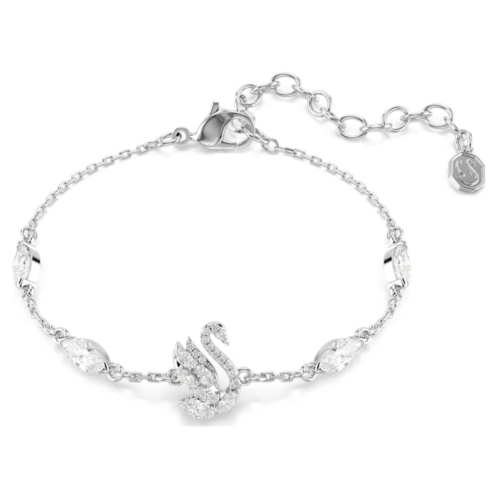 swan-bracelet-mixed-cuts-swan-white-rhodium-plated-swarovski-5758682 Swan bracelet, Mixed cuts, Swan, White, Rhodium plated - Image 1