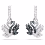 Swan drop earrings Swan, Black, Mixed metal finish - Image 2