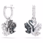 Swan drop earrings Swan, Black, Mixed metal finish