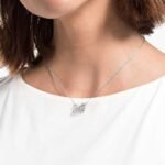 Swan necklace, Dancing swan, White, Rhodium plated - Image 2