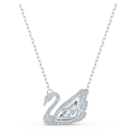 Swan necklace, Dancing swan, White, Rhodium plated