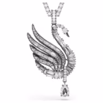 Swan pendant and brooch Swan, White, Ruthenium plated