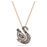 Swan pendant, Mixed cuts, Swan, Black, 18K rose gold finish