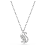 Swan pendant, Mixed cuts, Swan, White, Rhodium plated