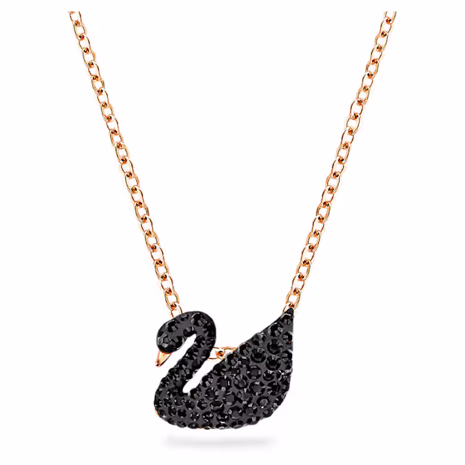 Swan pendant Swan, Small, Black, 18K rose gold finish