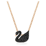 Swan pendant, Swan, Small, Black, 18K rose gold finish