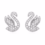 Swan stud earrings Swan, White, Rhodium plated