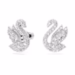 Swan stud earrings Swan, White, Rhodium plated - Image 3