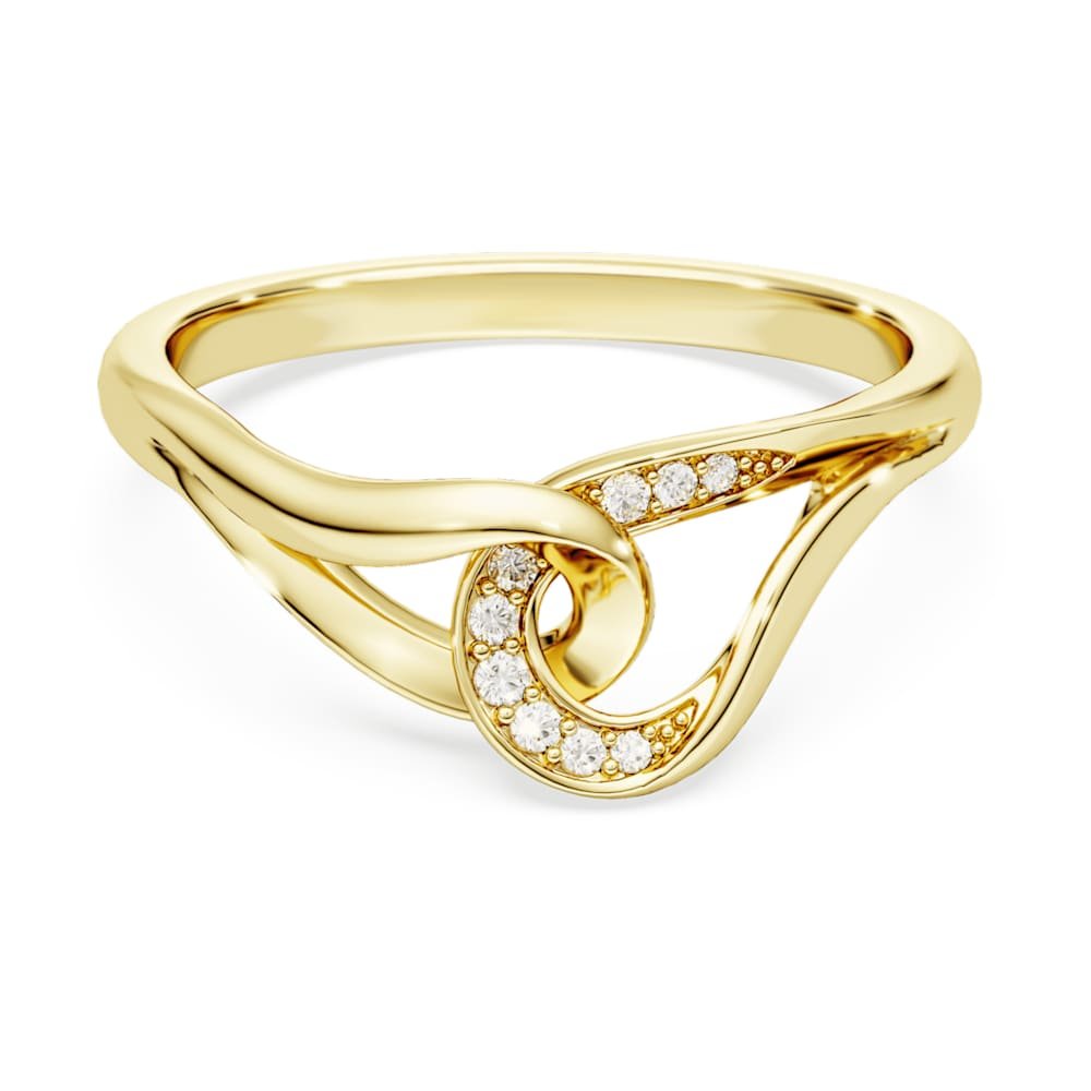 swarovski-classica-ring-round-cut-interlocking-white-sterling-silver-18k-gold-finish-swarovski-5746010 Swarovski Classica ring, Round cut, Interlocking, White, Sterling silver, 18K gold finish - Image 1