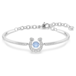 Symbolica bangle, Round cut, Pavé, Horseshoe, Blue, Rhodium plated