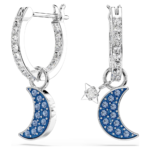 Symbolica drop earrings, Round cut, Moon, Blue, Rhodium plated