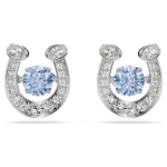 Symbolica stud earrings, Round cut, Pavé, Horseshoe, Blue, Rhodium plated