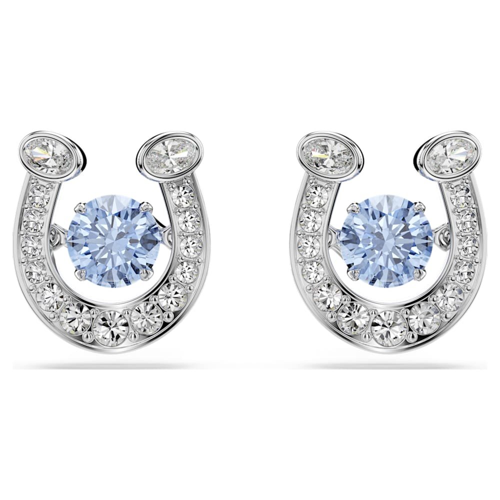 symbolica-stud-earrings-round-cut-pave-horseshoe-blue-rhodium-plated-swarovski-5746563 Symbolica stud earrings, Round cut, Pavé, Horseshoe, Blue, Rhodium plated - Image 1