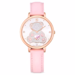 Teddy watch Swiss Made, Leather strap, Pink, Rose gold-tone finish