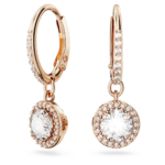 Una Angelic drop earrings, Round cut, Pavé, White, 18K rose gold finish