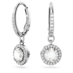 Una Angelic drop earrings, Round cut, Pavé, White, Rhodium plated