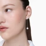 Una Angelic drop earrings, Round cut, White, Rhodium plated - Image 2